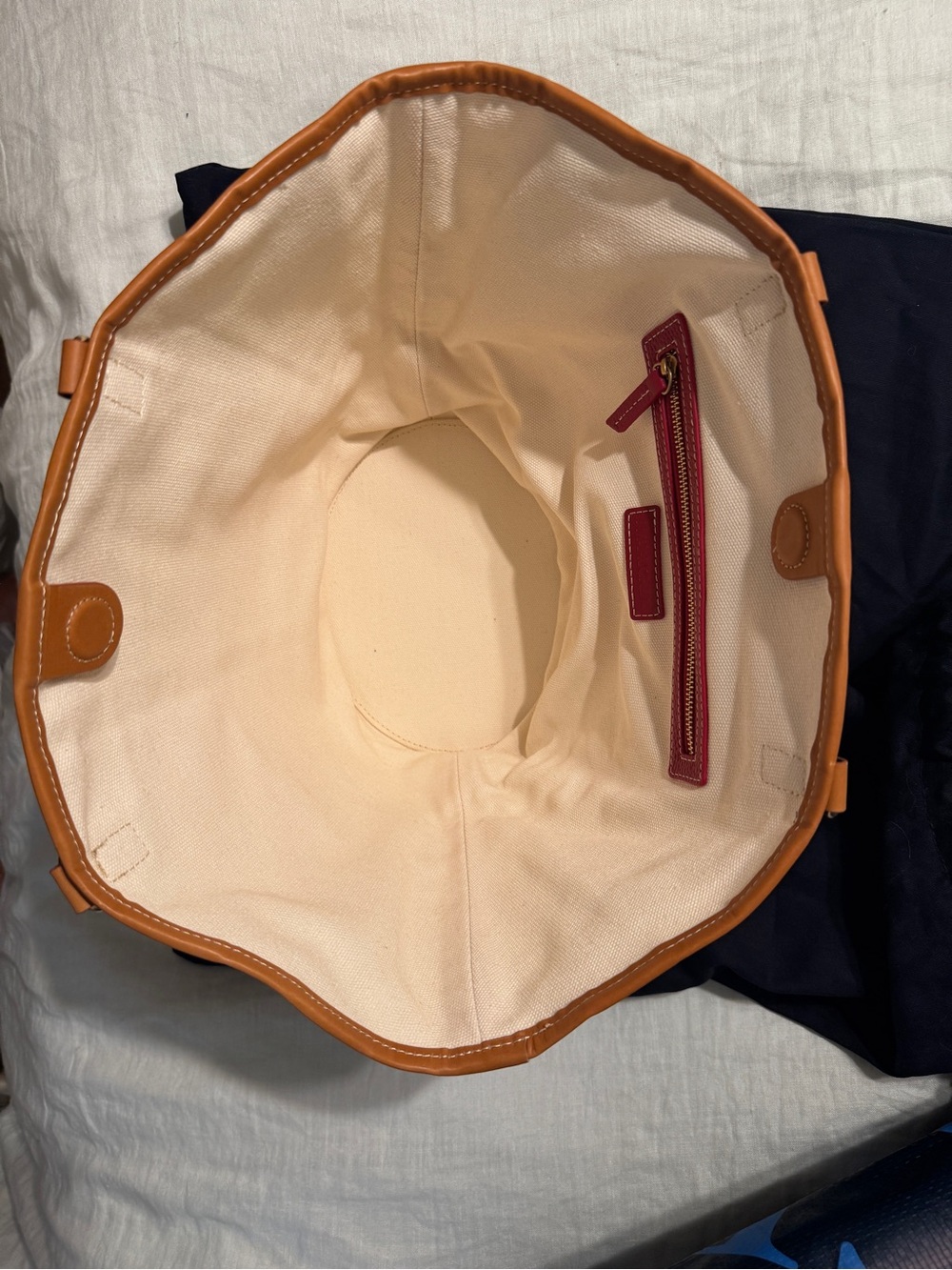 J. McLaughlin Parma Leather strapped Tote Bag in Tan and Canvas NWT - Picture 11 of 14